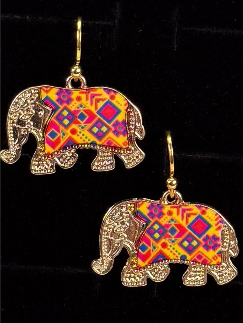 Colorful Elephant Dangle Earrings Gold Color Boho Festival Pierced Jewelry